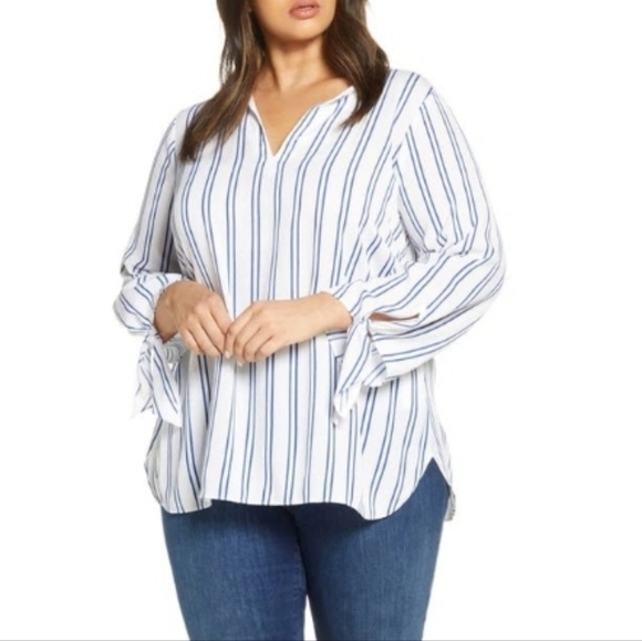MICHAEL Michael Kors Tops Michael Kors Plus Double Stripe Tiesleeve